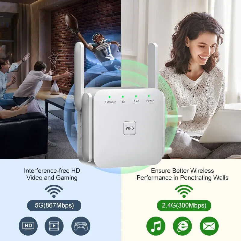 1200Mbps 5GHz Wireless WiFi Extender | Verbessern Sie Ihr Internet mit Dual-Band-Repeater &amp; Firewall