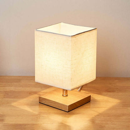 Minimalistische Tischlampe Holz &amp; Leinen