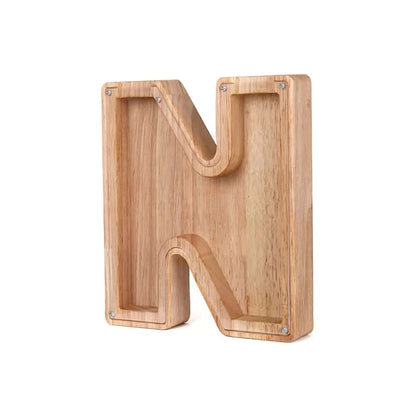 Holz Sparschwein mit Sichtfenster - Alphabet-Design