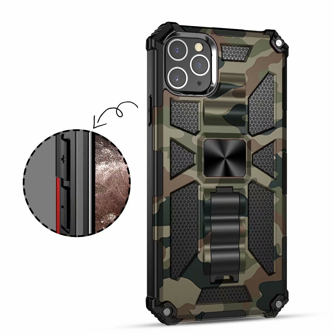 Hochwertige Hybrid-Militärpanzerung iPhone-Hülle MagSafe Case für Apple iPhone 15/14/13/12 Pro Max Plus mit eingebautem Ständer, Tarnung-Cover, Kamera-Rundumschutz und Bildschirmschutz Handyhülle