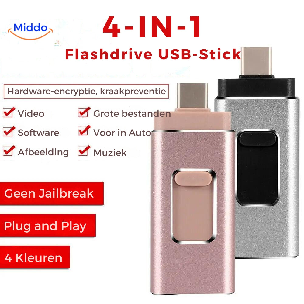Zelara mehr ein volles Mobil mit unserem 4 in 1 Flashdrive. Dieser passt auf jedes Gerät!