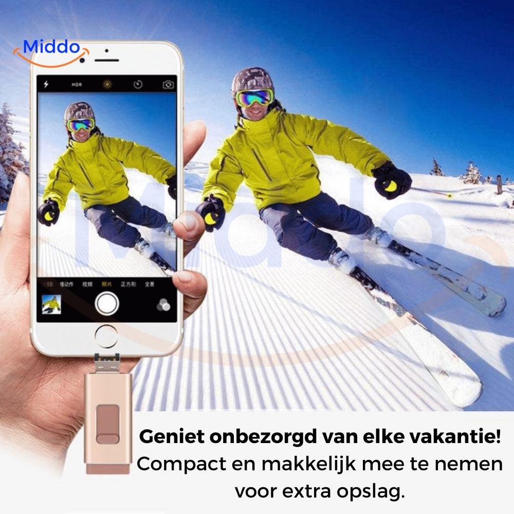 Zelara mehr ein volles Mobil mit unserem 4 in 1 Flashdrive. Dieser passt auf jedes Gerät!
