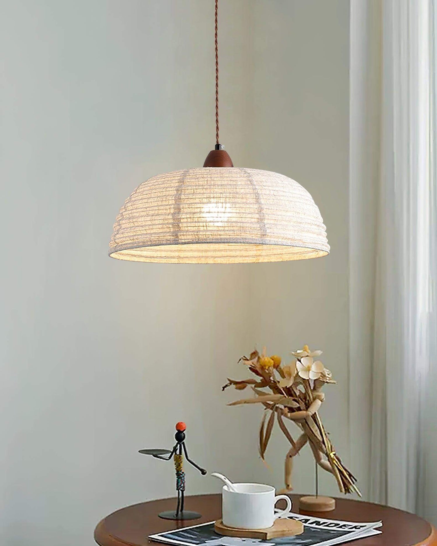 Holz &amp; Stoff Hängeleuchte