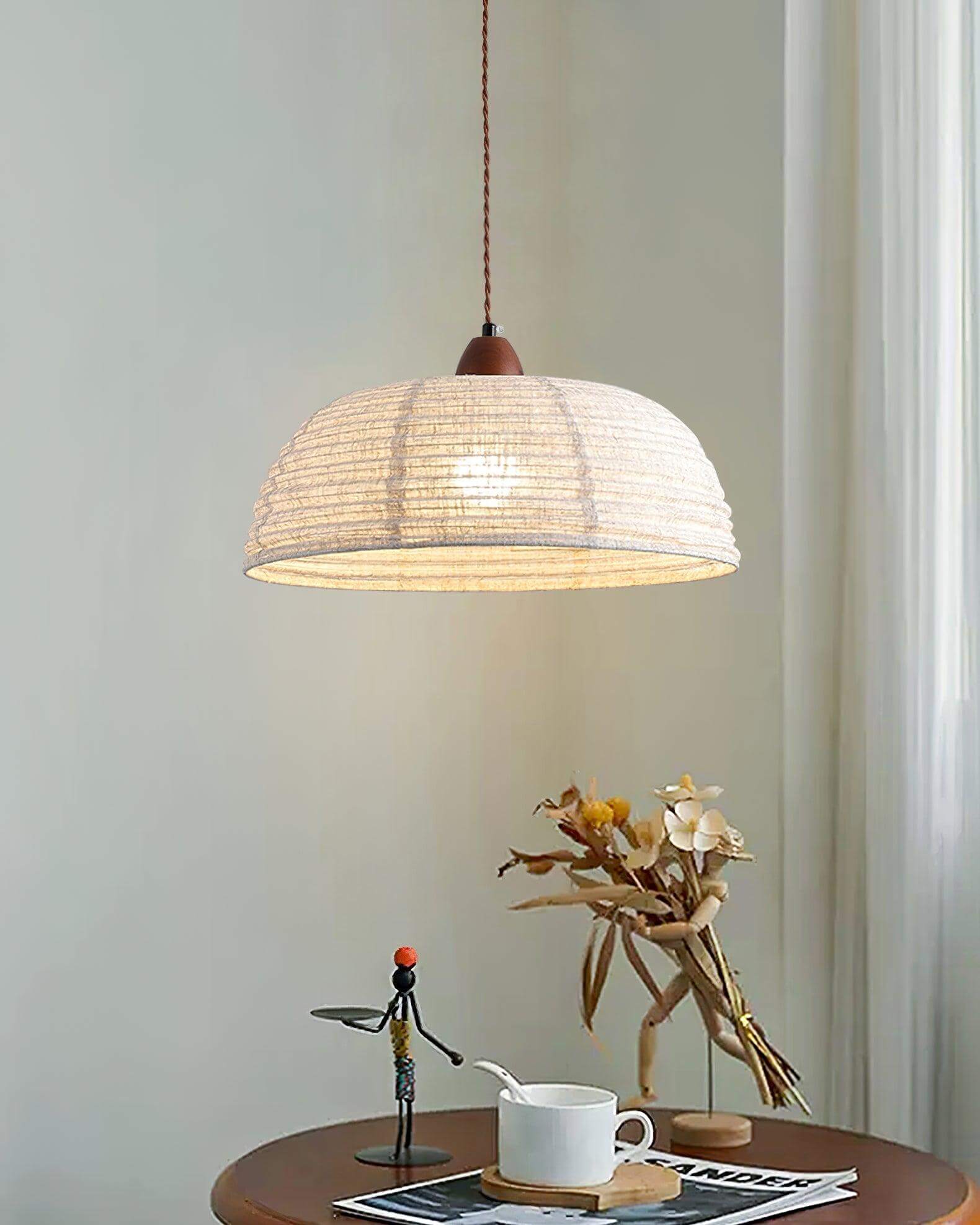 Holz &amp; Stoff Hängeleuchte