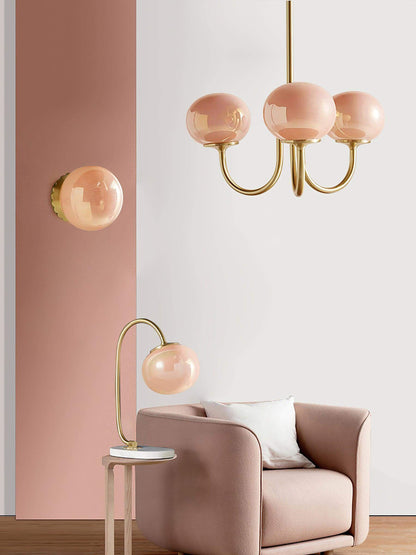 Moderner Kronleuchter mit Rosa Glasschirmen