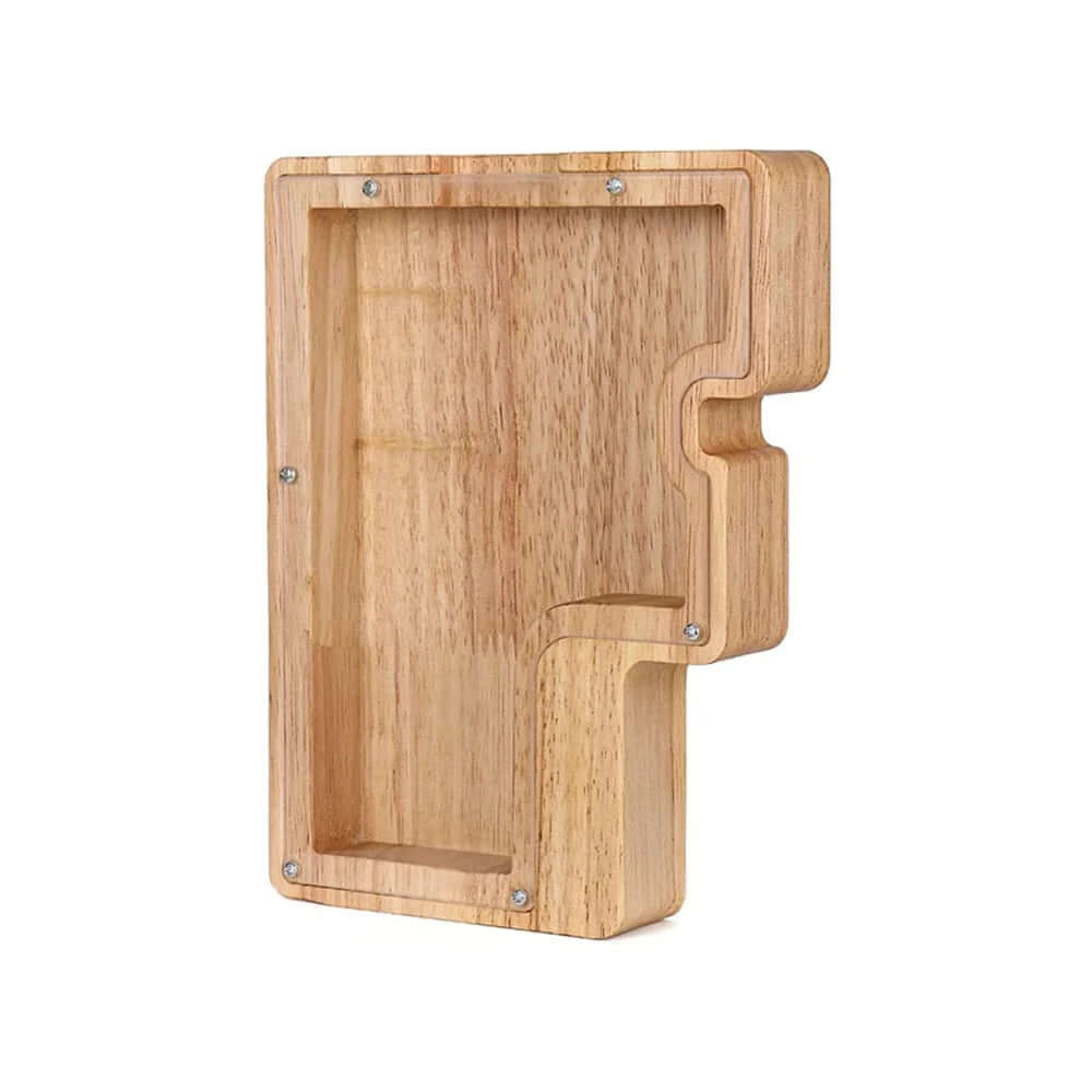 Holz Sparschwein mit Sichtfenster - Alphabet-Design