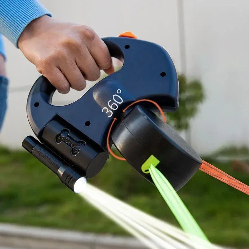 BORDEAUX DUO – Doppelleine mit LED &amp; Beutelspender für stressfreie Spaziergänge