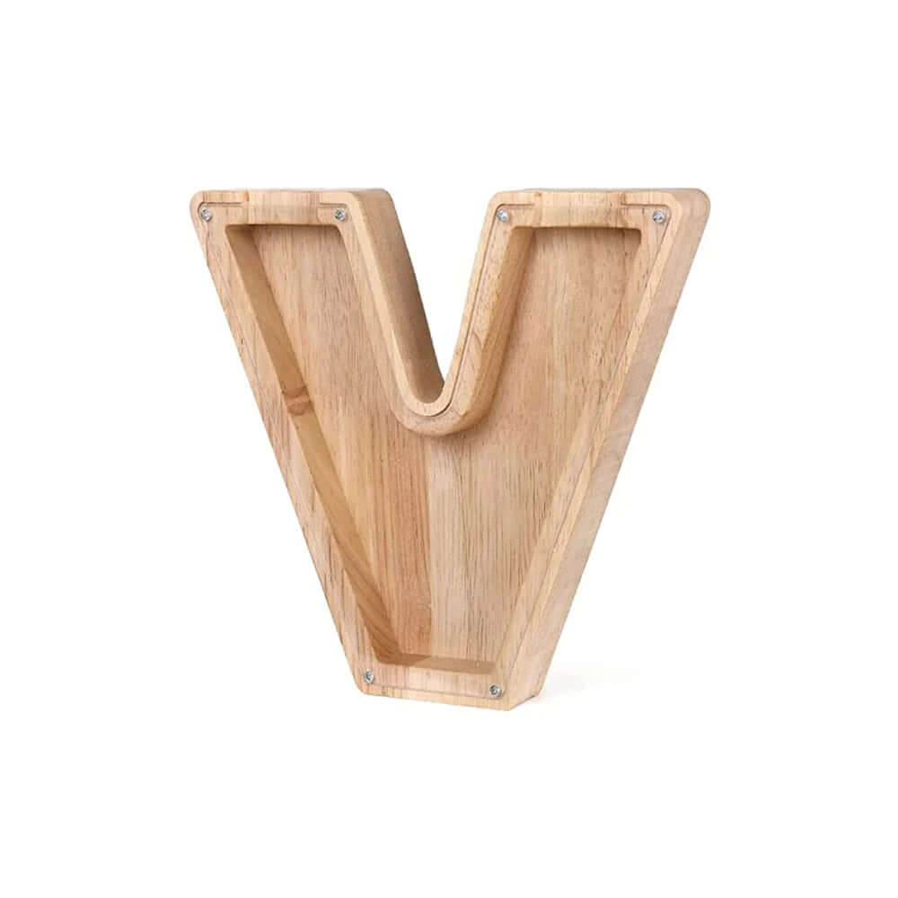Holz Sparschwein mit Sichtfenster - Alphabet-Design
