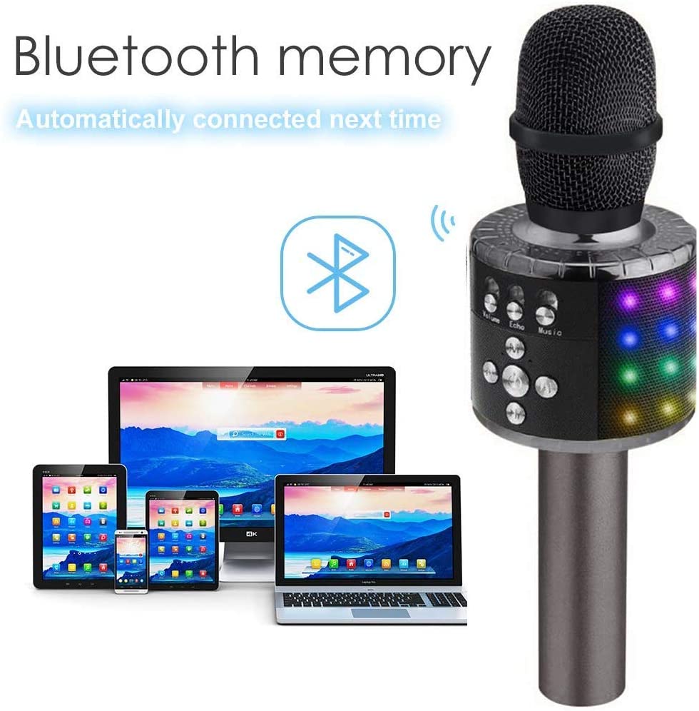 Bluetooth-Karaoke-Mikrofon – Kabellos 4 in 1 – Mit LED-Leuchten