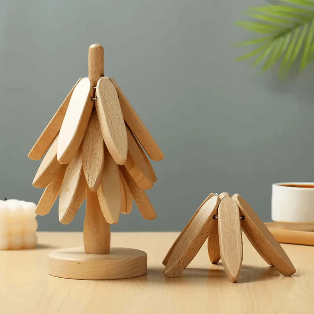 Holzuntersetzer Set - Baum Design - Hitzebeständig