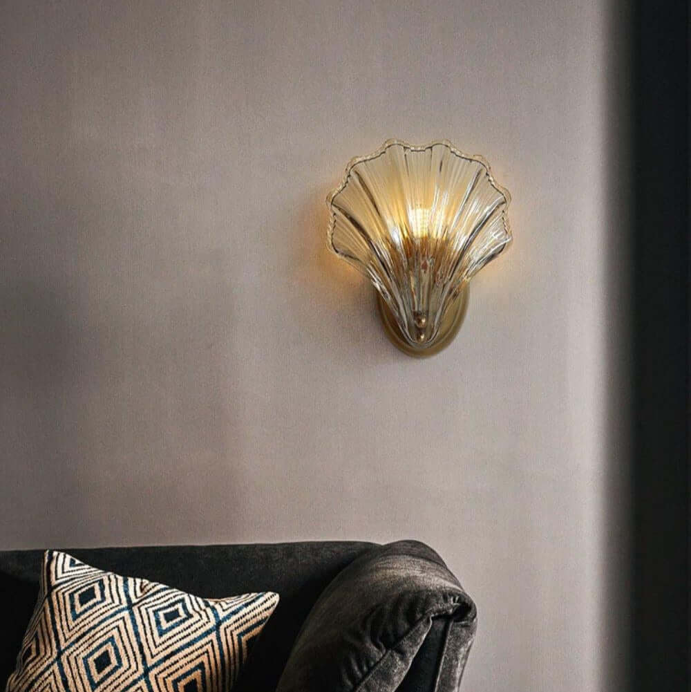 Muschel Wandleuchte aus Messing &amp; Glas