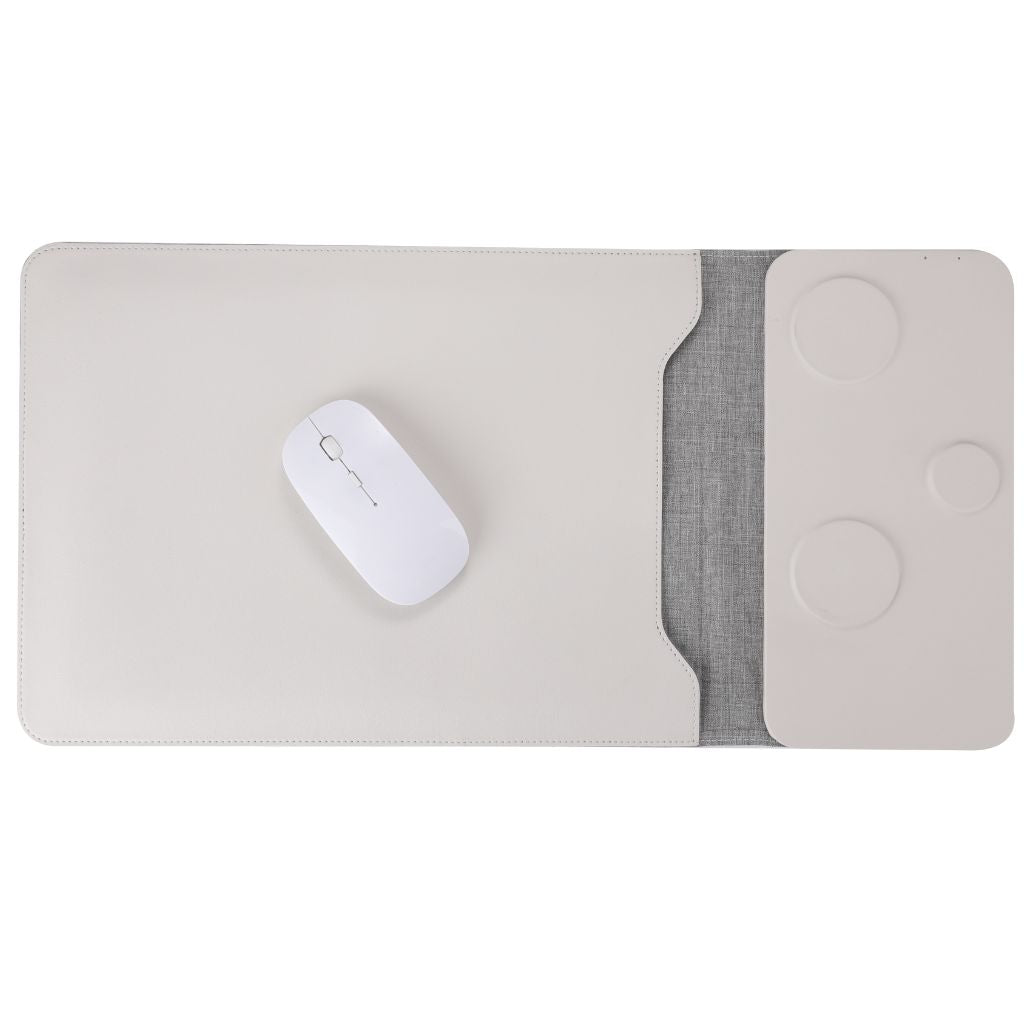 5-in-1 Laptop-Hülle aus veganem Leder mit kabellosem Ladegerät für iPhone, AirPods und Apple Watch – Mauspad &amp; Schnellladung