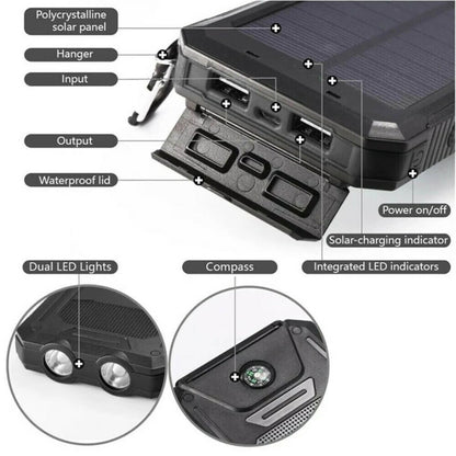 20000mAh Wasserdichte Powerbank mit Solartechnologie