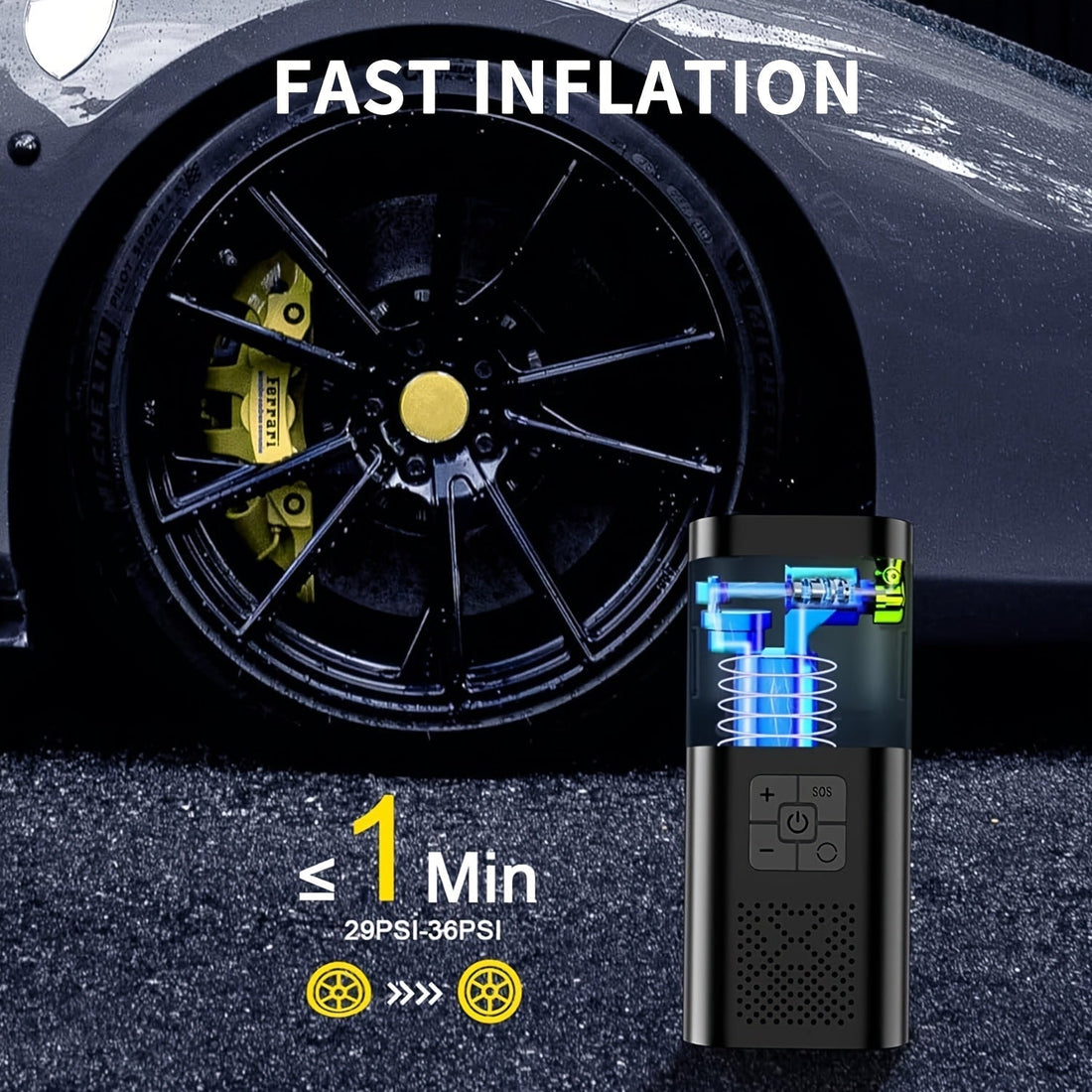 Tragbarer Luftkompressor 150 PSI | LCD-Display und integrierte LED-Leuchte