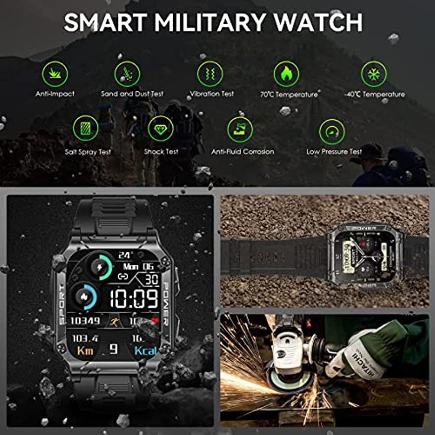 Zelara Militär Smartwatch HD Großbild Taktische Sport Smartwatch NX6