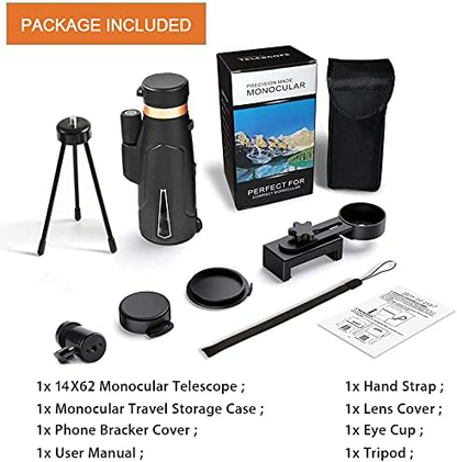 Monokular-Teleskop 12× Vergrößerung wasserdicht mit Smartphone-Halterung und Stativ für Outdoor