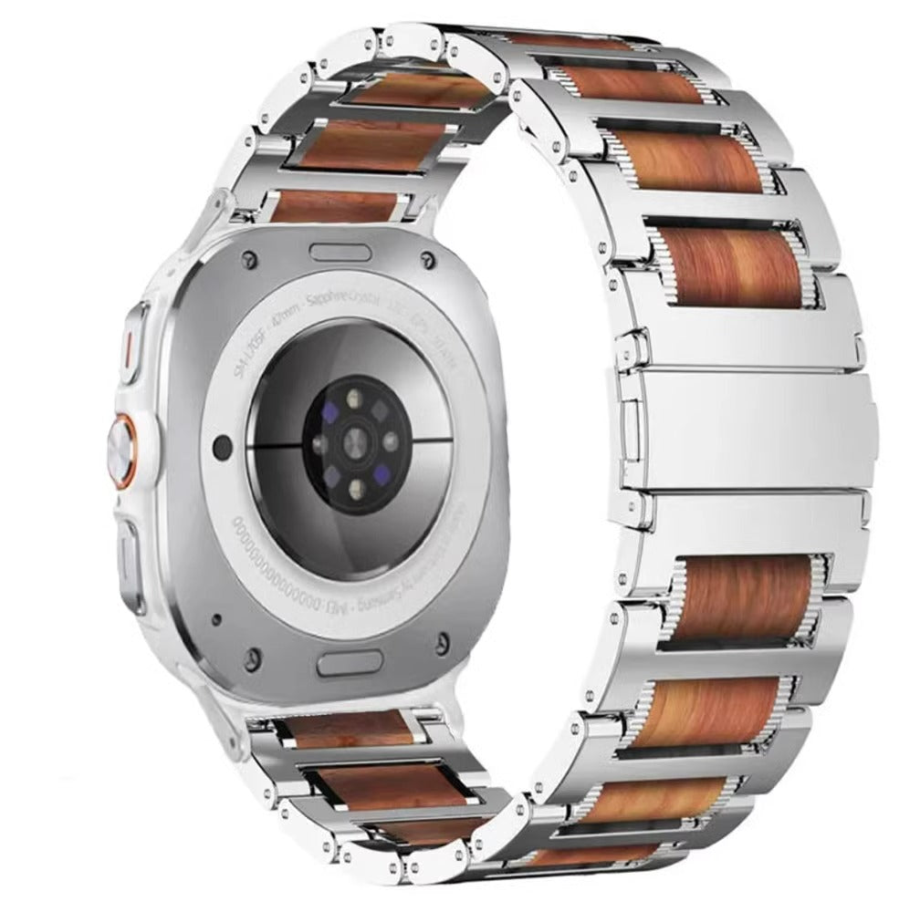 Natürliches rotes Sandelholz und Metallarmband für Samsung Watch Ultra