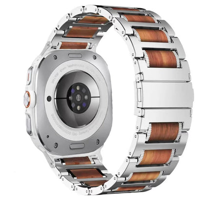 Natürliches rotes Sandelholz und Metallarmband für Samsung Watch Ultra