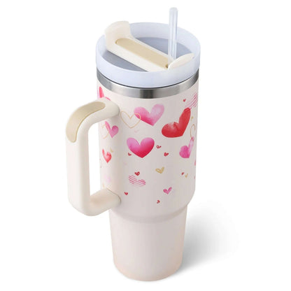 Isolierbecher mit Griff &amp; Strohhalm - Kaffeebecher &amp; Wasserflasche