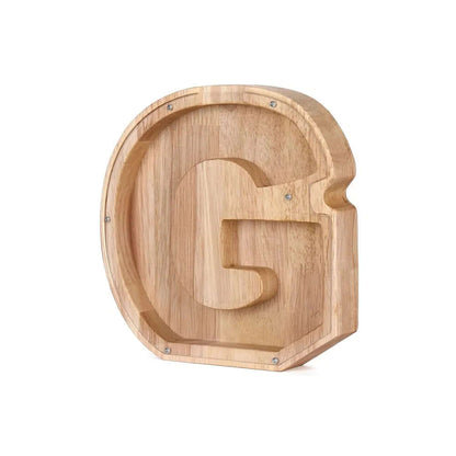 Holz Sparschwein mit Sichtfenster - Alphabet-Design
