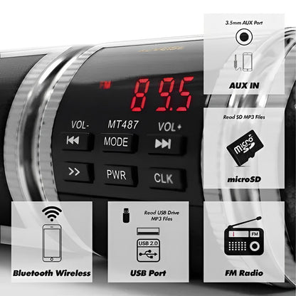 Motorrad Bluetooth-Lautsprecher wasserdichte Stereo-Soundbar mit Verstärker USB microSD FM-Radio