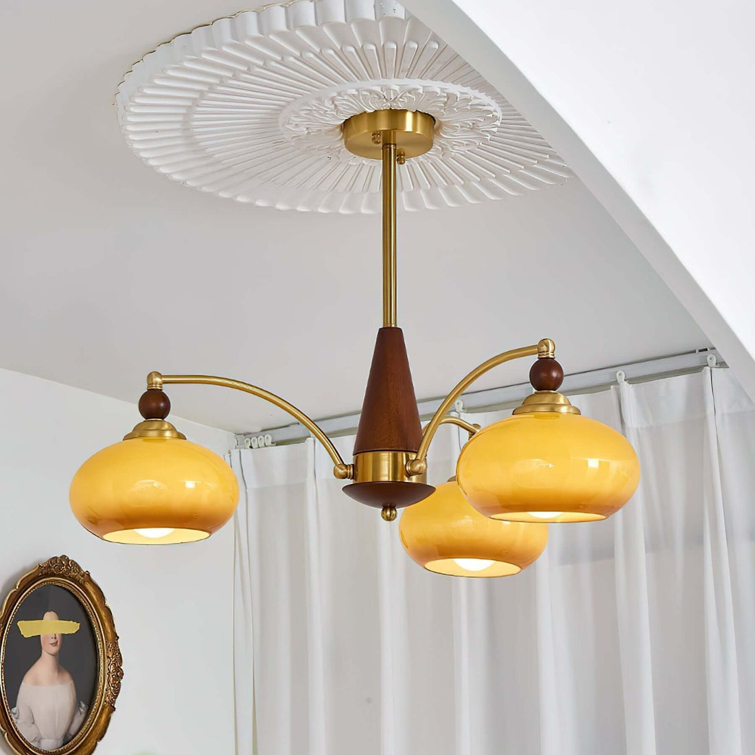 Retro Kronleuchter Holz &amp; Messing