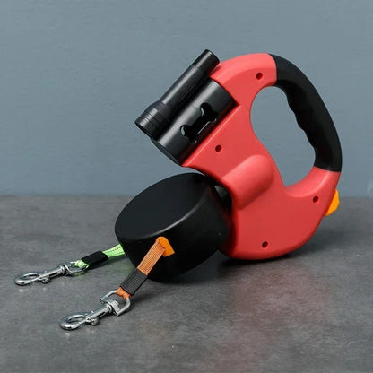BORDEAUX DUO – Doppelleine mit LED &amp; Beutelspender für stressfreie Spaziergänge