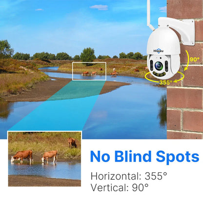 Hiseeu 5MP WiFi PTZ Kamera, 30X Zoom, Farb-Nachtsicht, 2-Wege Audio, IP66 Wasserdicht, Gesichts- &amp; Humanoiderkennung, 2D/3D Rauschunterdrückung, ONVIF 2.0, H.265 Außen-Sicherheit