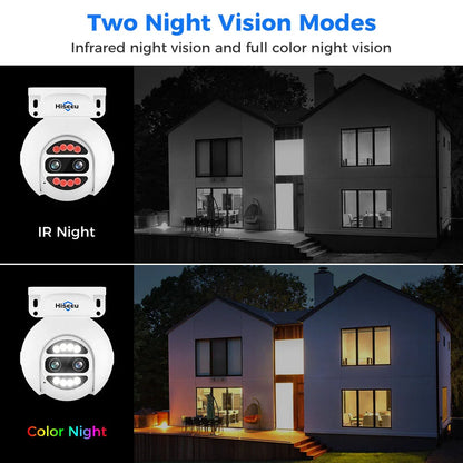 Hiseeu Dual Lens 4MP PTZ POE IP Kamera - 8X Zoom, Vollfarb-Nachtsicht, 2-Wege-Audio, H.265+, IP65 Wasserdicht CCTV Überwachung