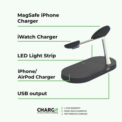 4-in-1 Wireless-Ladestation - Magnetisches Qi-Ladegerät für Telefon, Uhr &amp; Ohrhörer