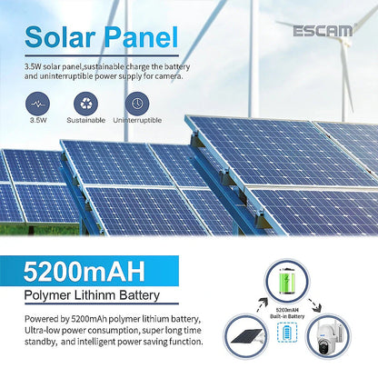 ESCAM QF103 3MP Solar-betriebene WiFi IP-Kamera, kabelloses PTZ, Nachtsicht, menschliche Erkennung, Zwei-Wege-Audio, IP66 wasserdicht PIR-Alarm für die Haussicherheit
