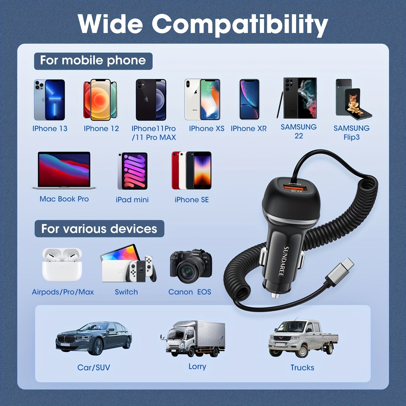 Schnell-Ladegerät USB-C fürs Auto | 51W, 3 Ports und QC 3.0