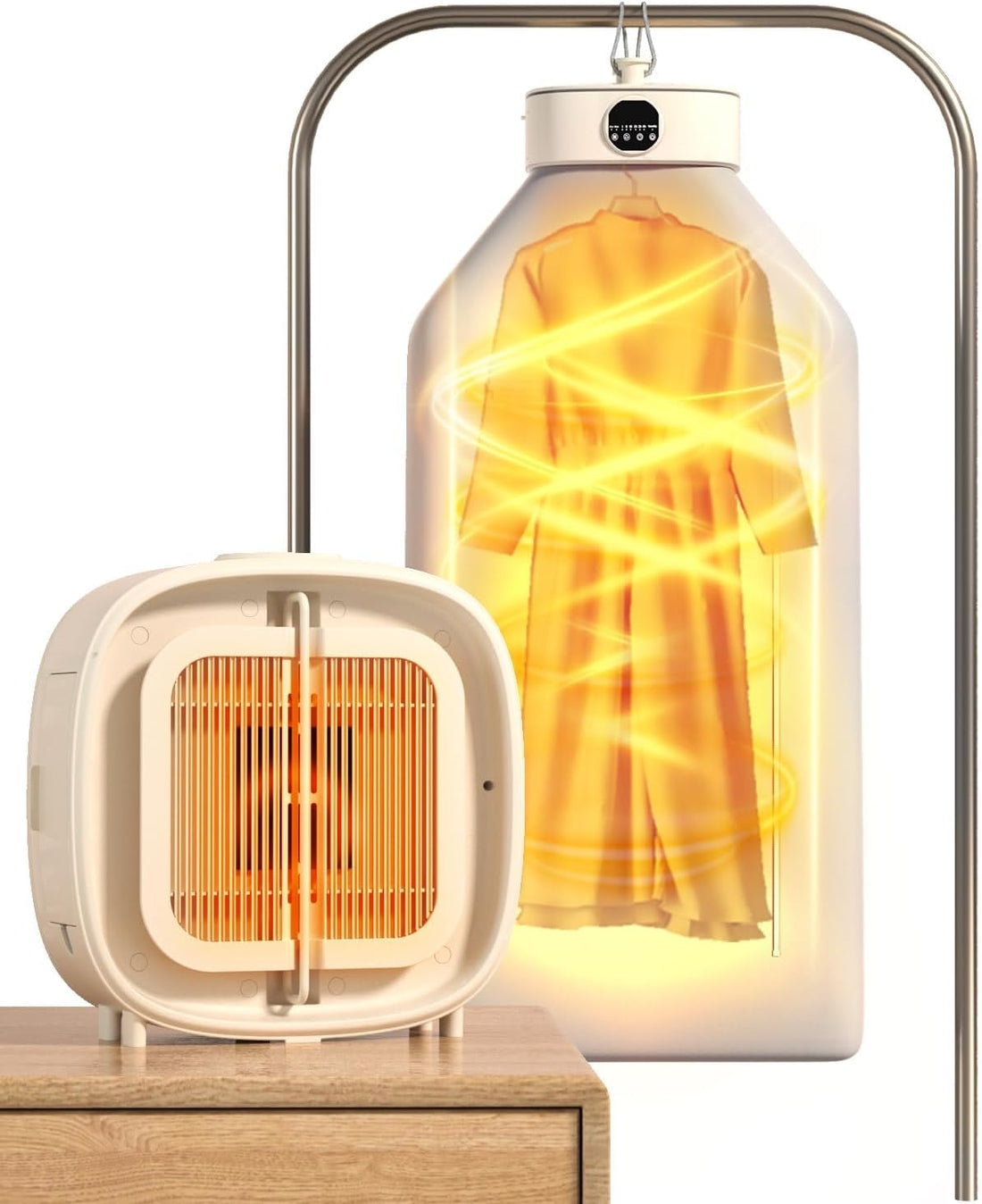 Tragbarer Kleider­trockner 800W mit Heizfunktion, Timer &amp; Kippschutz – kompakt &amp; reisetauglich