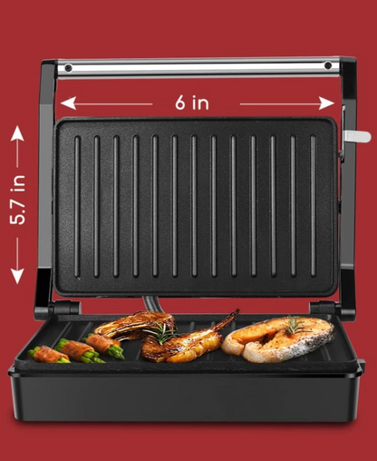 Panini Grill Sandwichmaker 1000W mit Antihaftplatten, Verstellbarem Scharnier &amp; Temperaturkontrolle