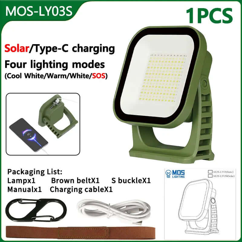 80W LED Solar Campinglampe mit Magnet &amp; Zoom