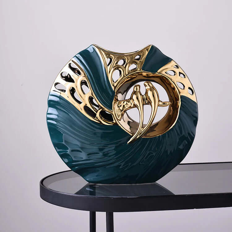 Keramik Vogel Deko Figur - Grün Gold