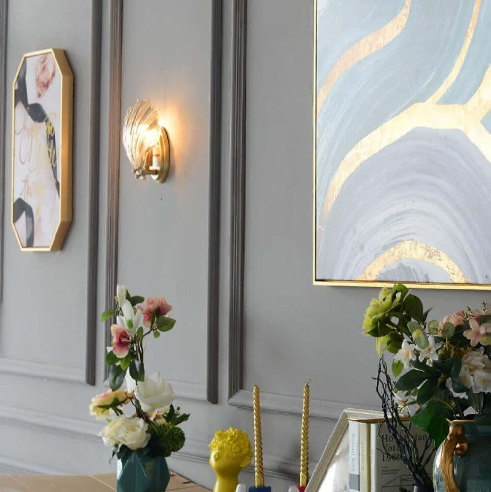 Muschel Wandleuchte aus Messing &amp; Glas