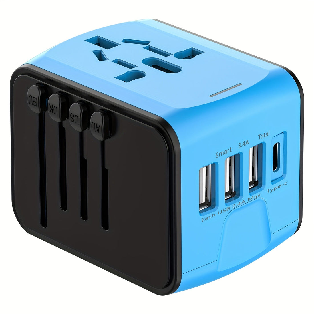 Reiseadapter mit 4 USB-Ports und Typ-C – Weltweites Ladegerät mit Schnellladung und Sicherheitsmerkmalen