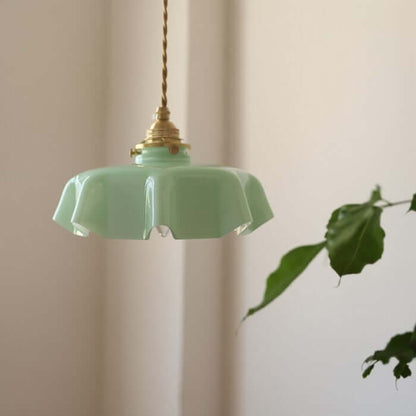 Retro Hängelampe Creme Glas Blume