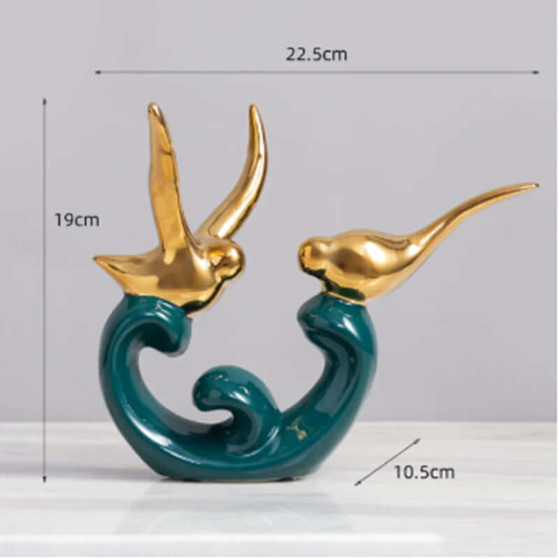 Keramik Vogel Deko Figur - Grün Gold