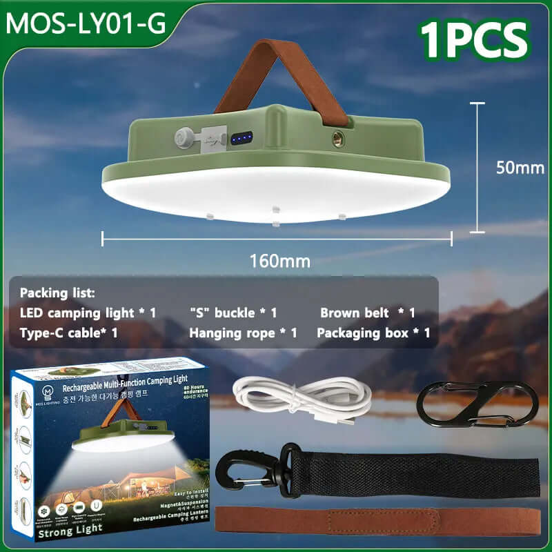 80W LED Solar Campinglampe mit Magnet &amp; Zoom