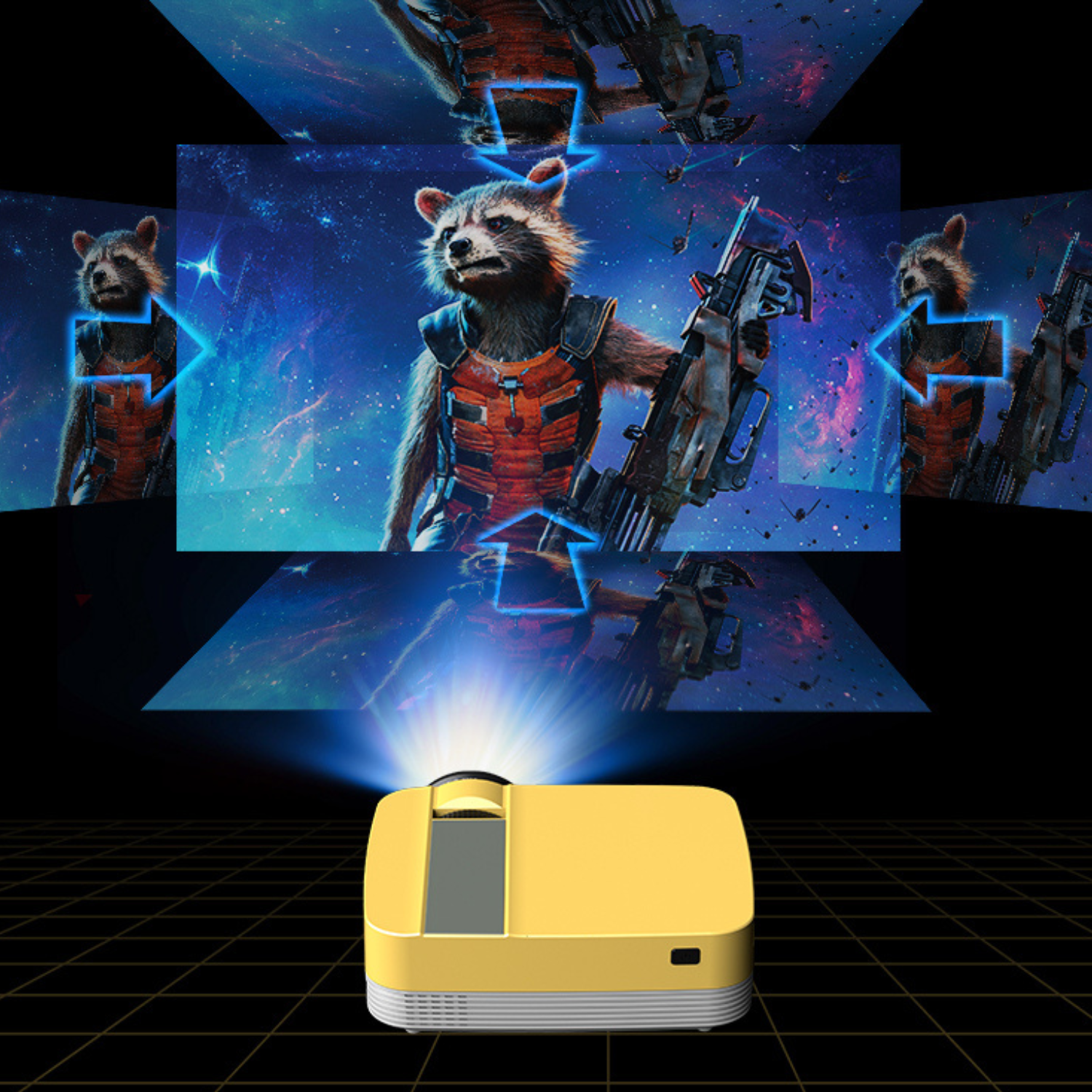 Tragbarer HD Mini Projektor 1080P, USB Multi-Gerät, Laptop &amp; Mobil, Kompakt mit Stativ