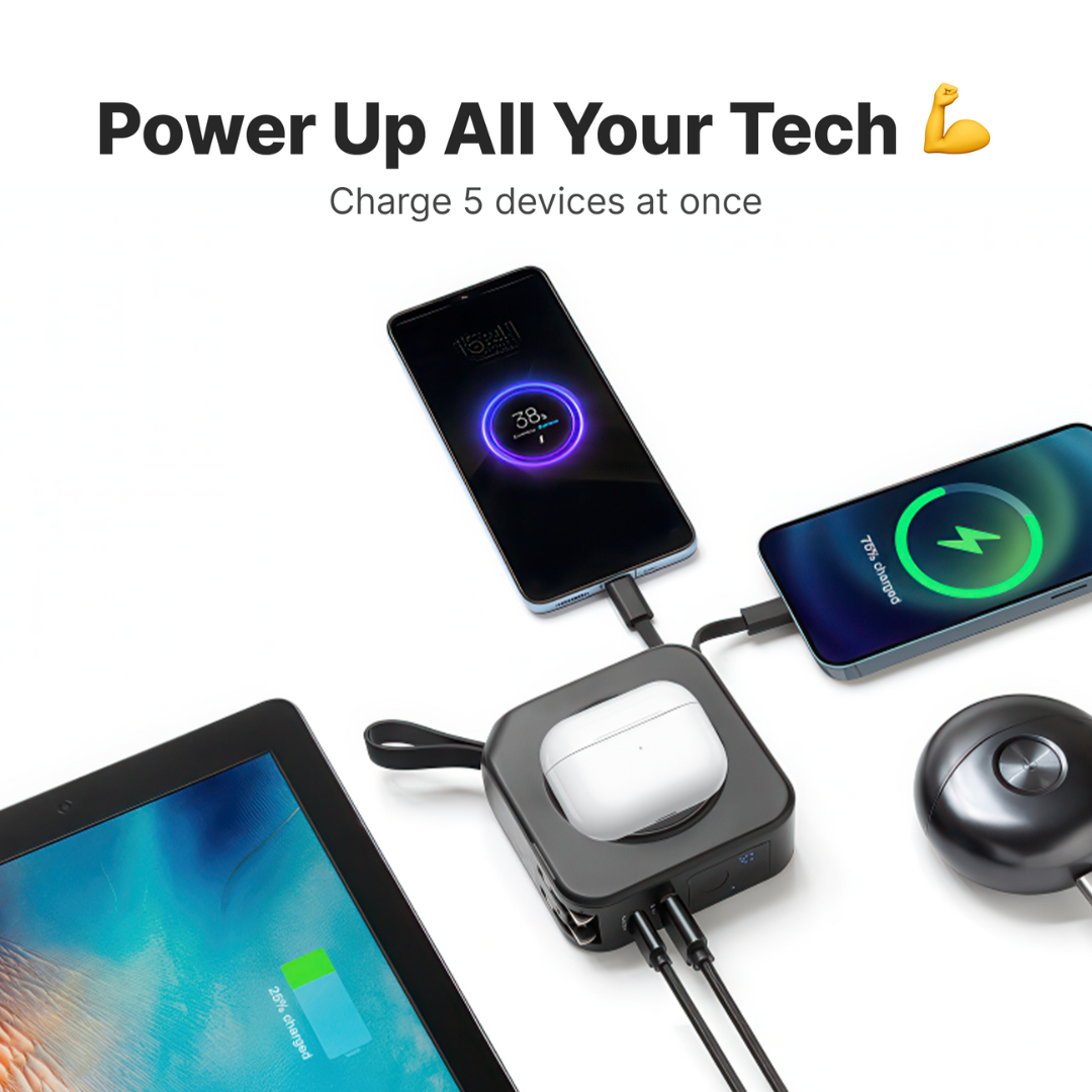 5-in-1 Wandladegerät mit Drahtloser Ladepad und Powerbank - Alles-in-Einem Lade-Lösung