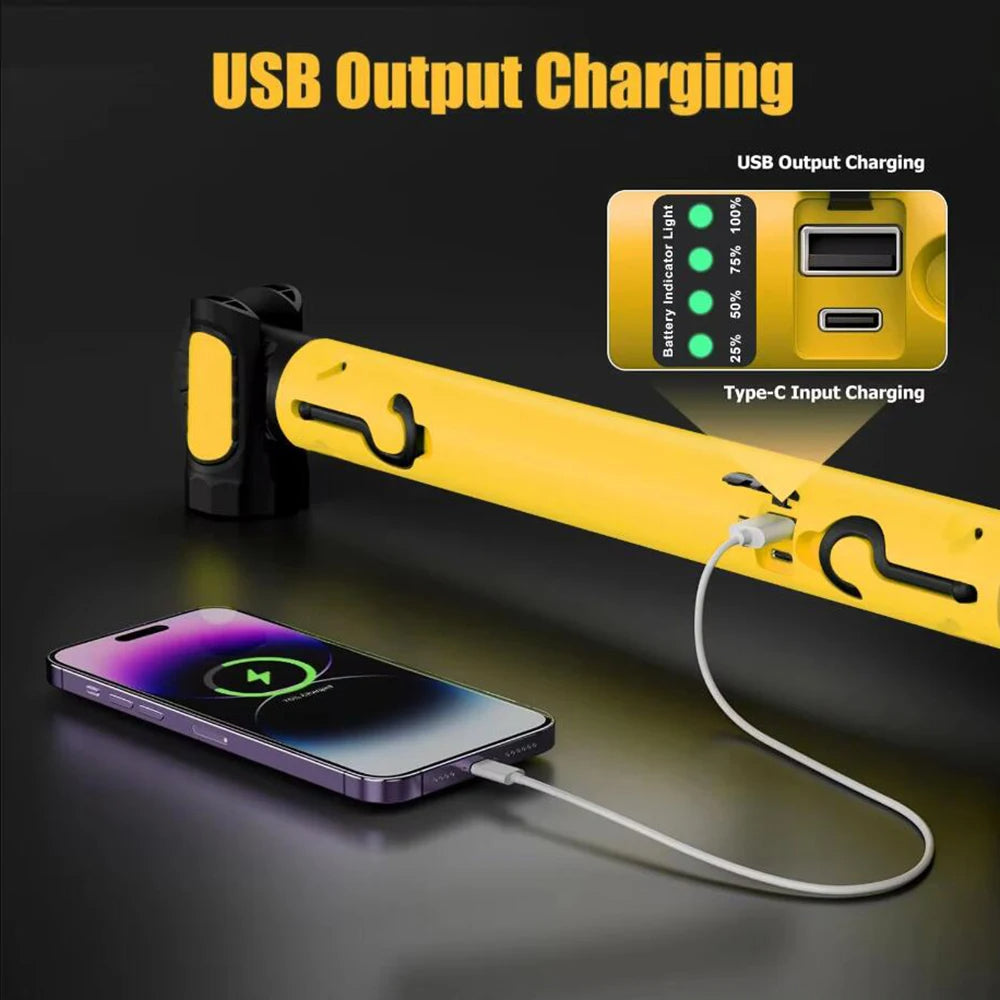 Wiederaufladbare LED-Arbeitsleuchte mit Magnetbasis, 2400 Lumen, Hand- und Standleuchte, Einstellbare Helligkeit