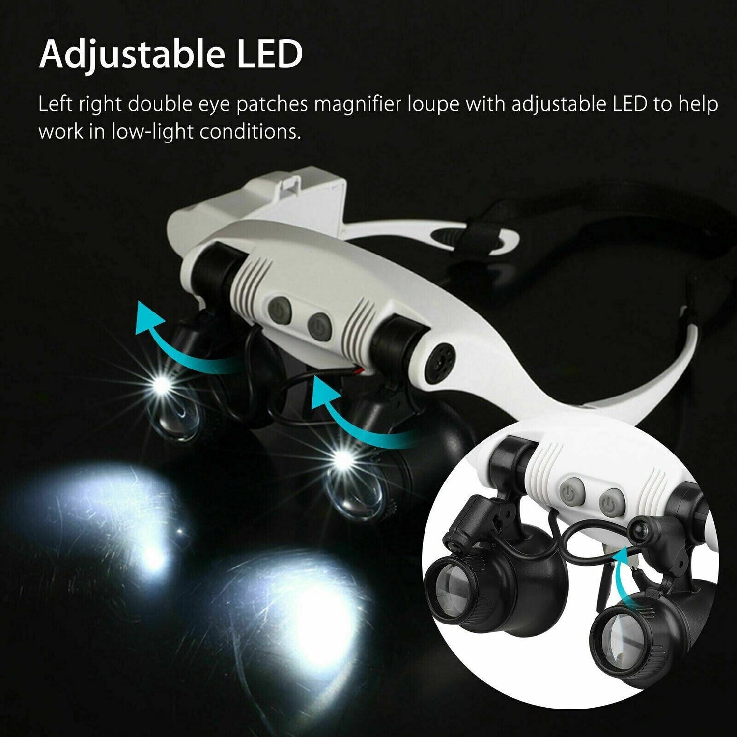 Verstellbare Kopfbandlupe mit LED-Licht und 8 Linsen – Perfekt für Schmuck, Uhrenreparatur &amp; Gravur