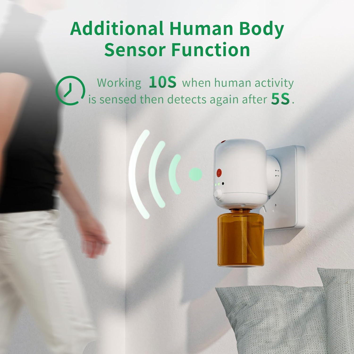 Wasserloser Steckdosen-Duftdiffusor mit Bewegungssensor, 130ml &amp; 4 Geschwindigkeiten