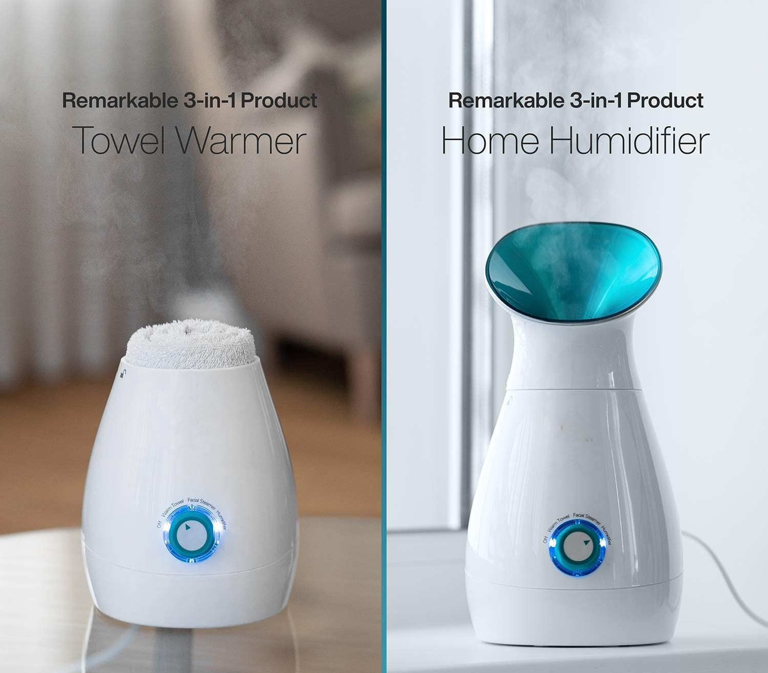 Nano-Ionen Gesichtsdampfer 3-in-1 mit Ultraschall, Luftbefeuchter &amp; Handtuchwärmer, 200ml Wassertank