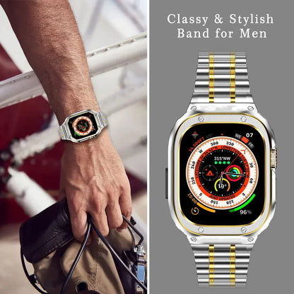 LUX7009 Edelstahl Uhrenarmband mit Etui für Apple Watch