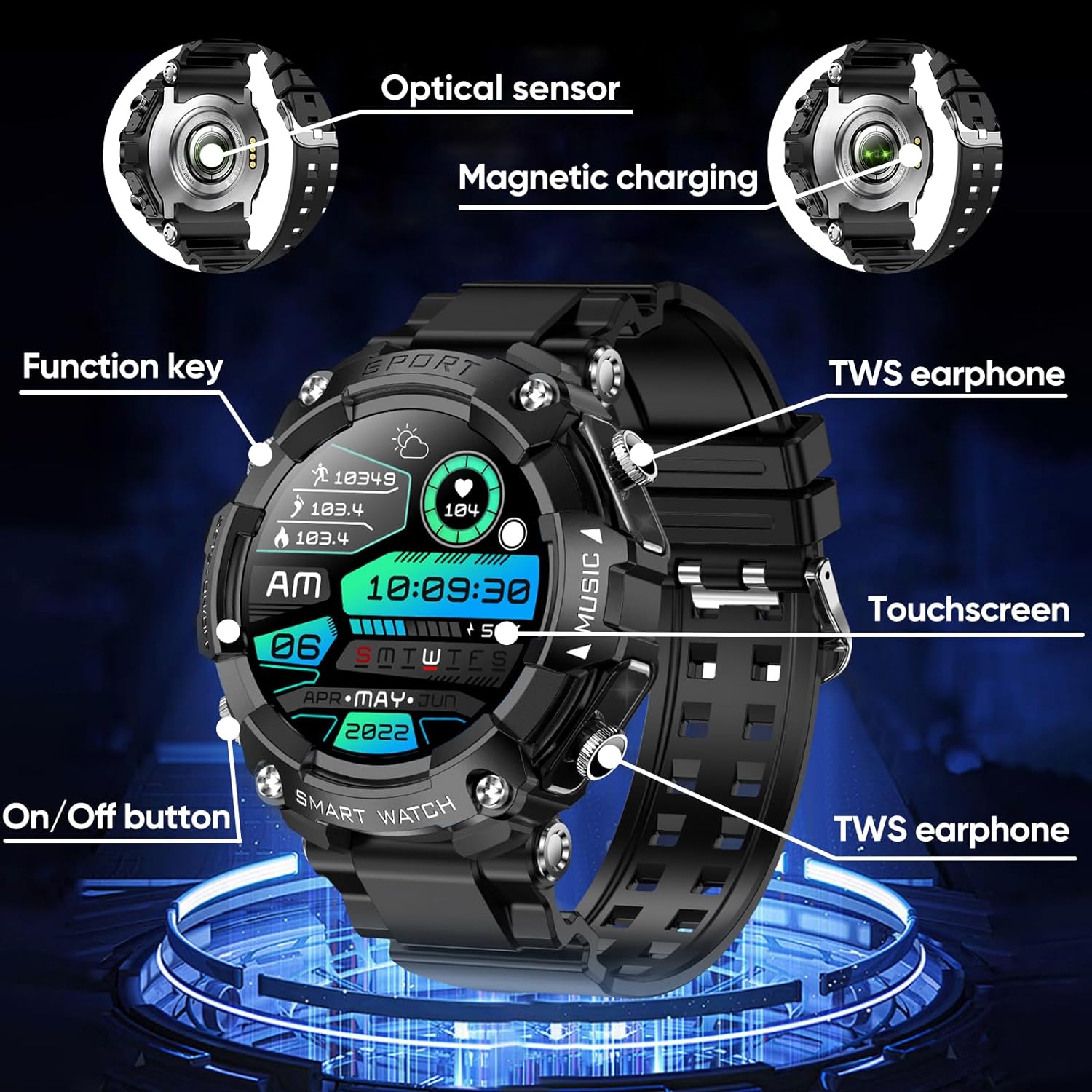 Zelara T96 Smartwatch mit TWS-Ohrhörern Touchscreen