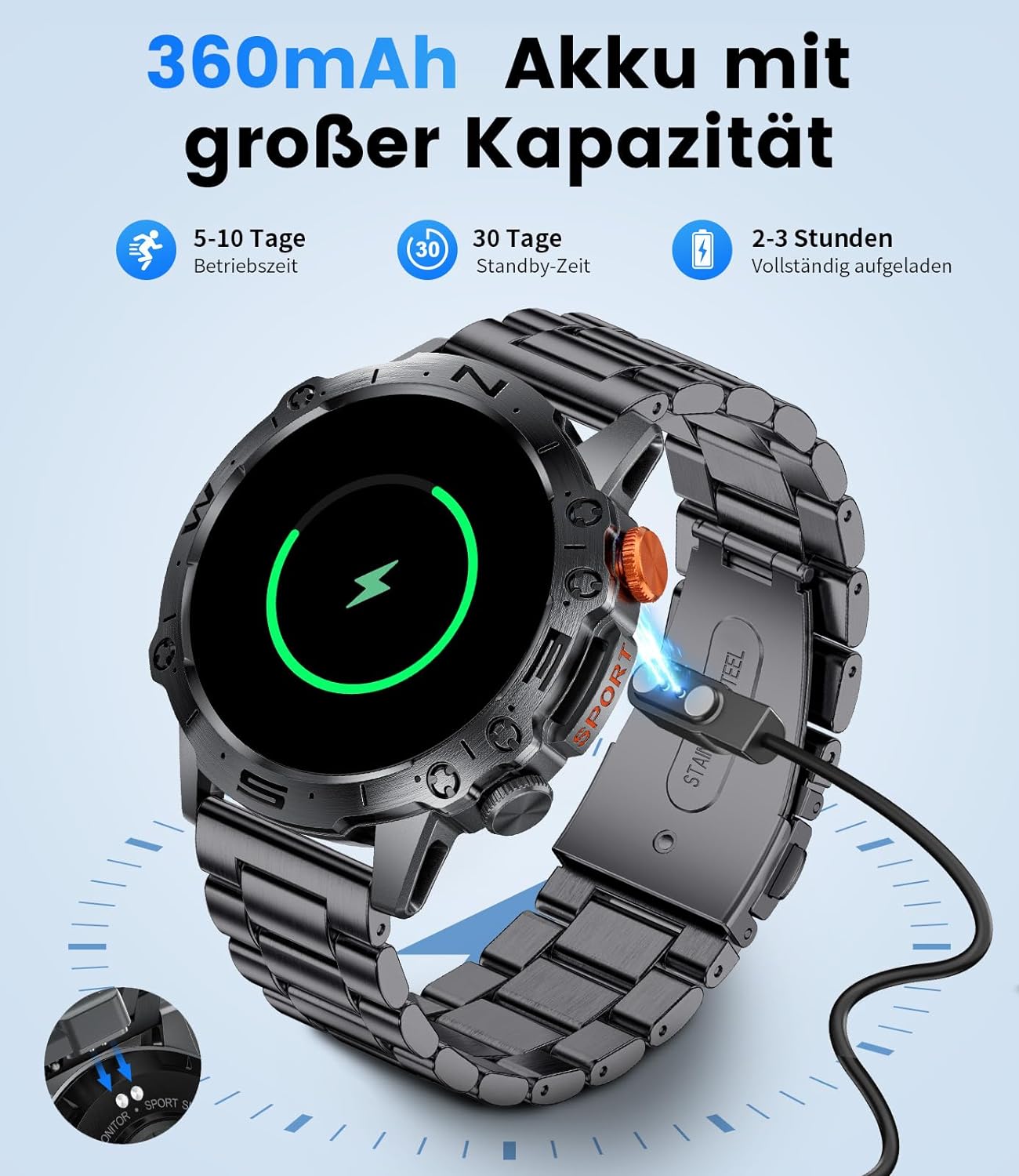 Zelara K60 Herren Smartwatch HD Outdoor Sportuhr Herzfrequenzmonitor / Schlafmonitor